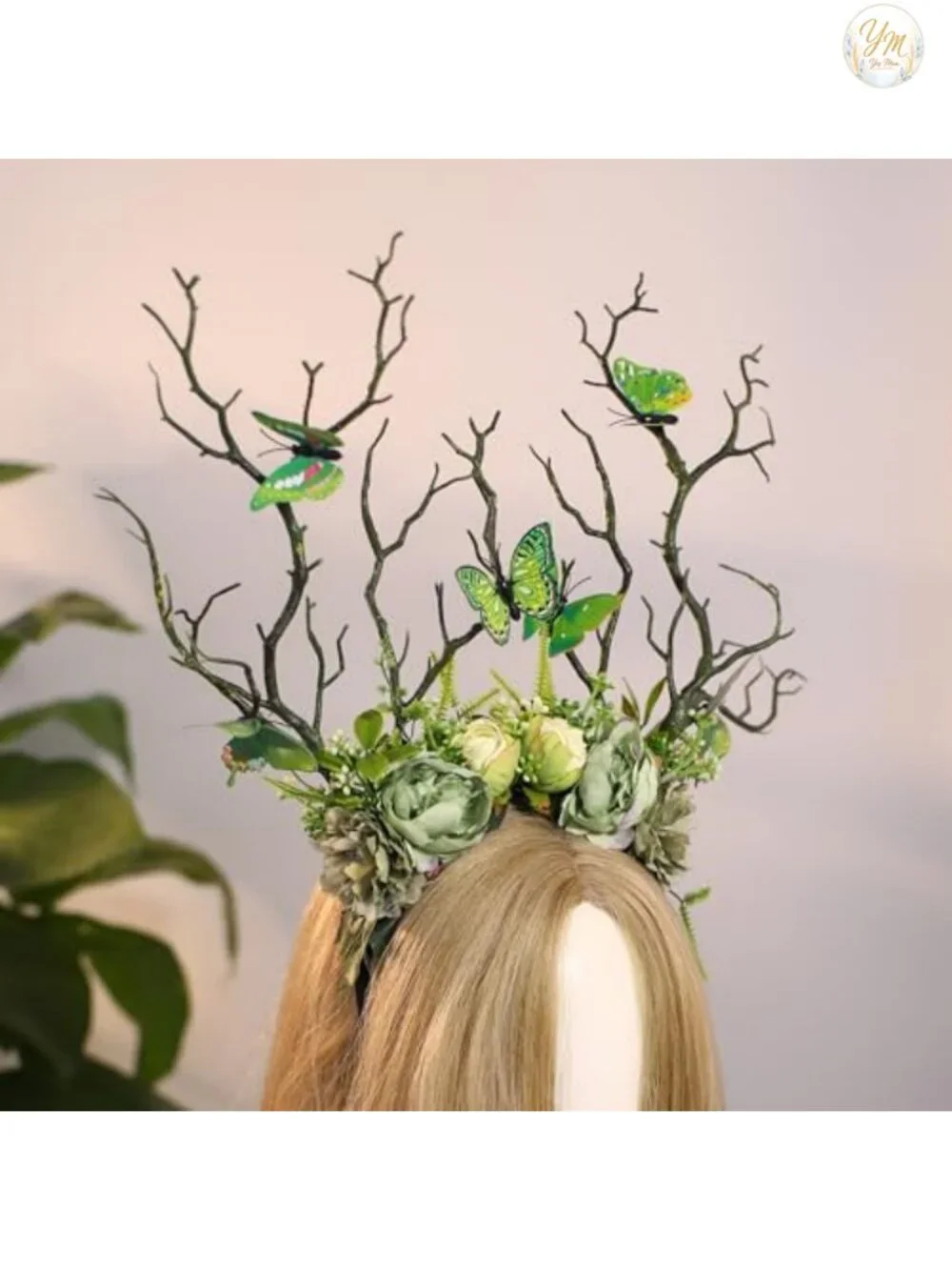 Handmade Floral Forest Headband with Butterfly for Renaissance Costume Cosplay